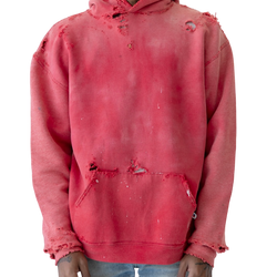 PERFECTLY SUN FADED / THRASHED RED RUSSELL HOODIE - 1990's