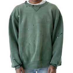 SUN FADED / THRASHED GREEN RUSSELL CREWNECK - 1990's