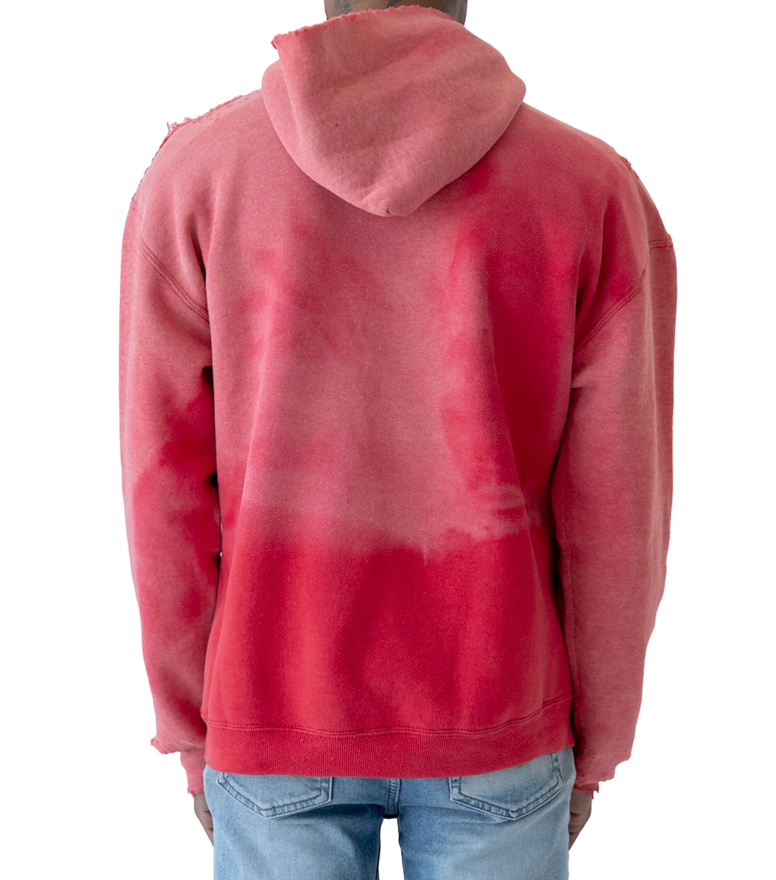 PERFECTLY SUN FADED / THRASHED RED RUSSELL HOODIE - 1990's