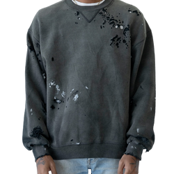 SUN FADED / THRASHED BLACK RUSSELL CREWNECK - 1990's