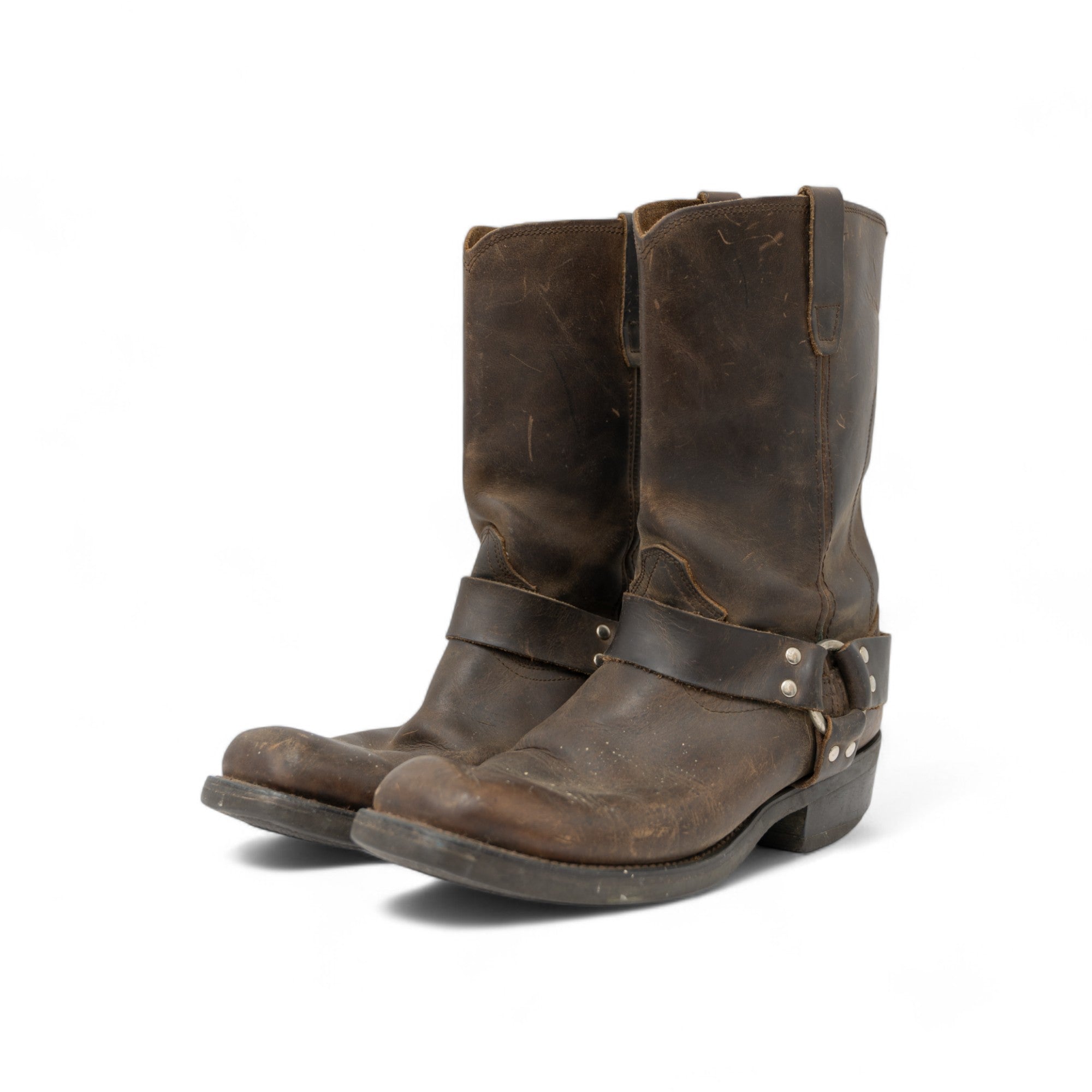 BROWN SQUARE TOE HARNESS BOOTS - 1980/90'S