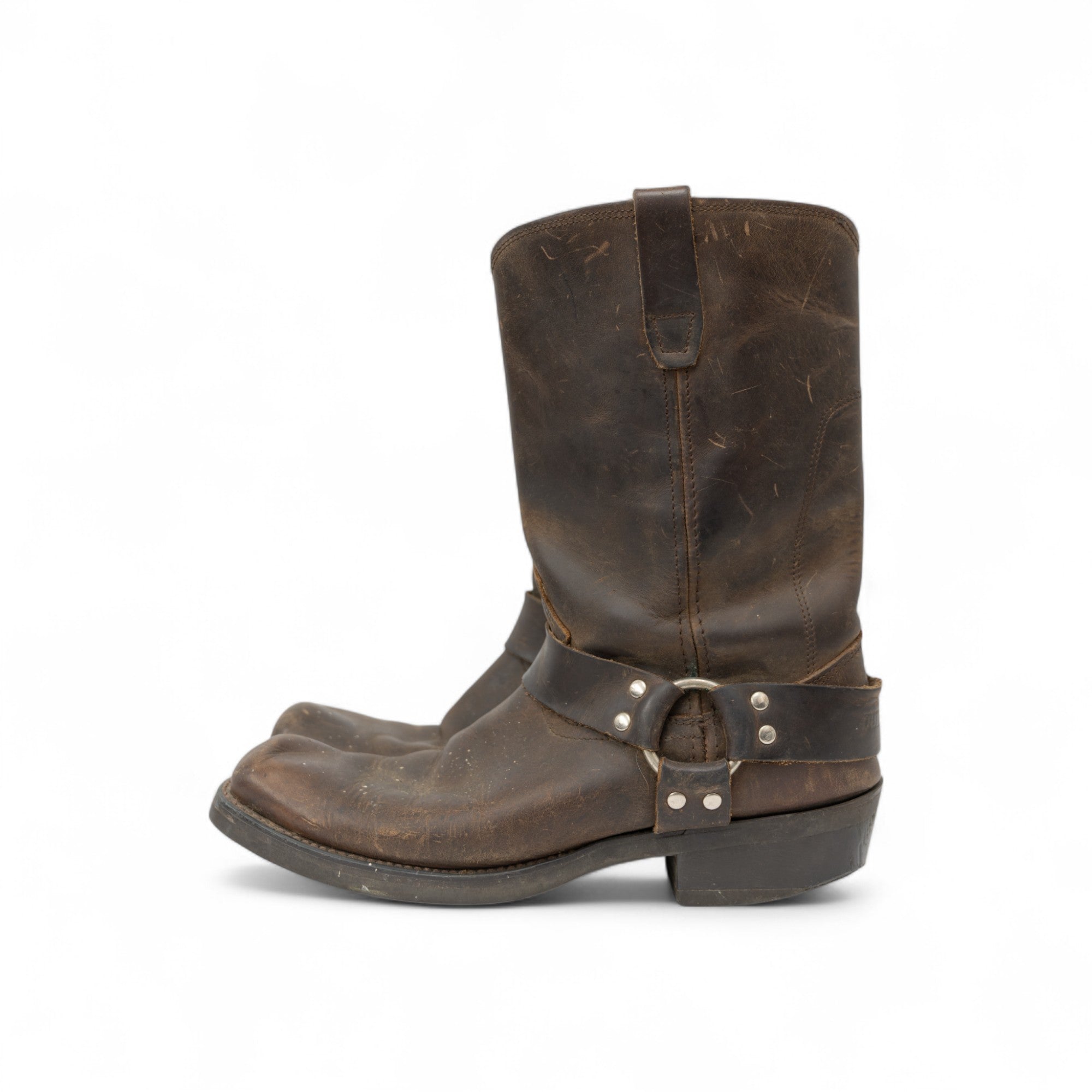 BROWN SQUARE TOE HARNESS BOOTS - 1980/90'S