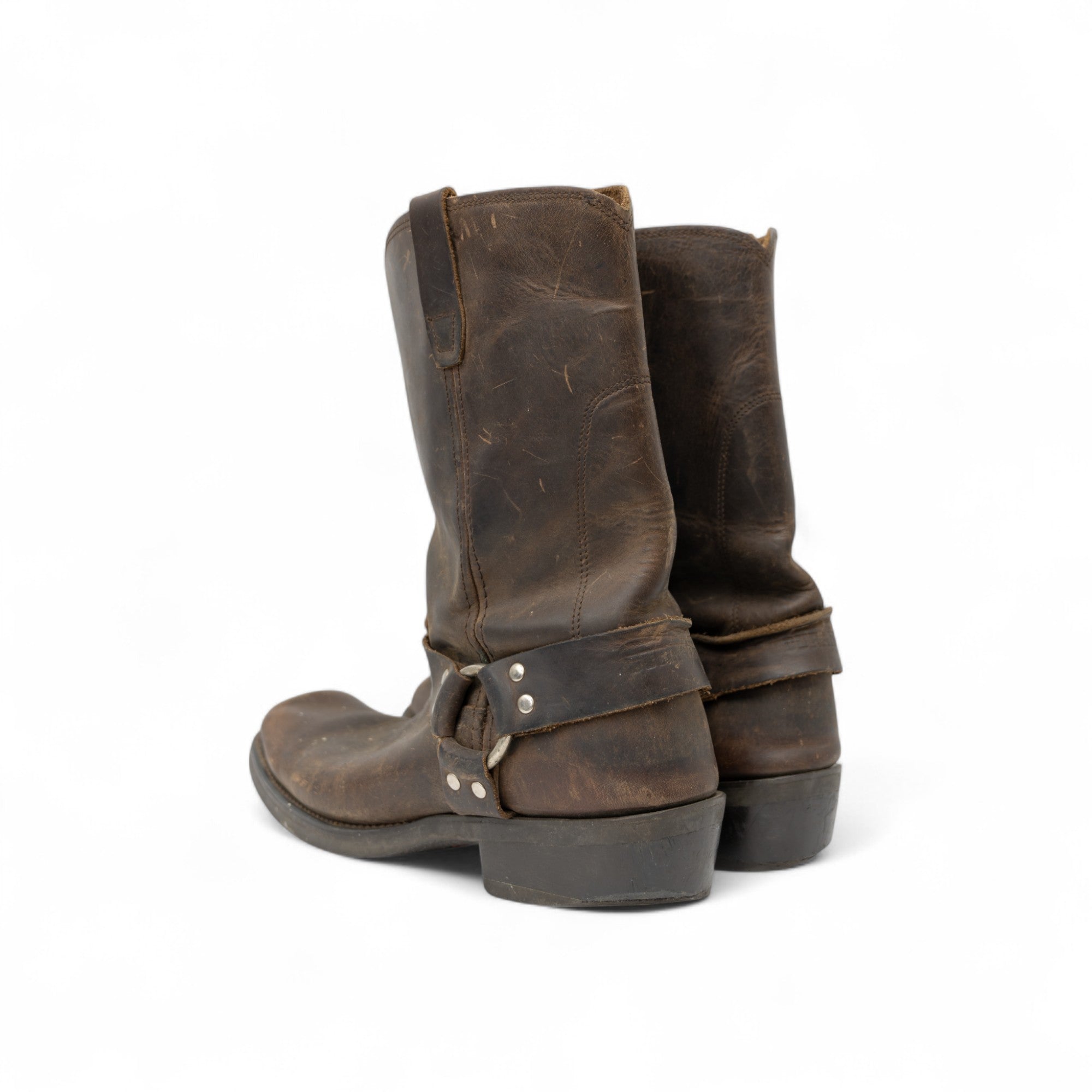 BROWN SQUARE TOE HARNESS BOOTS - 1980/90'S