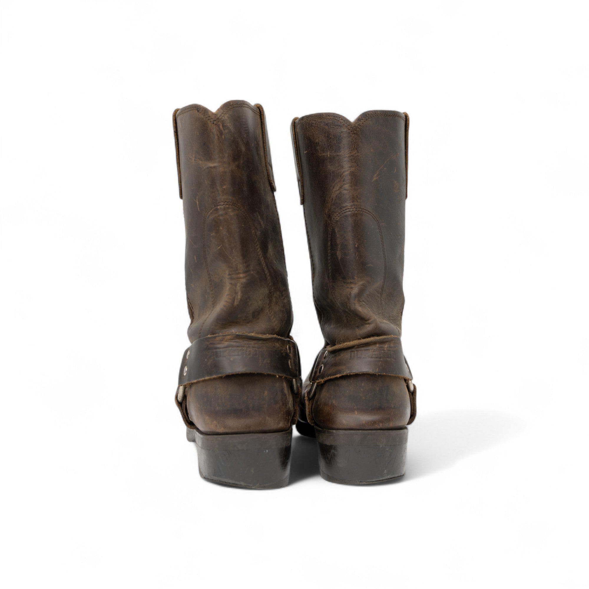 BROWN SQUARE TOE HARNESS BOOTS - 1980/90'S