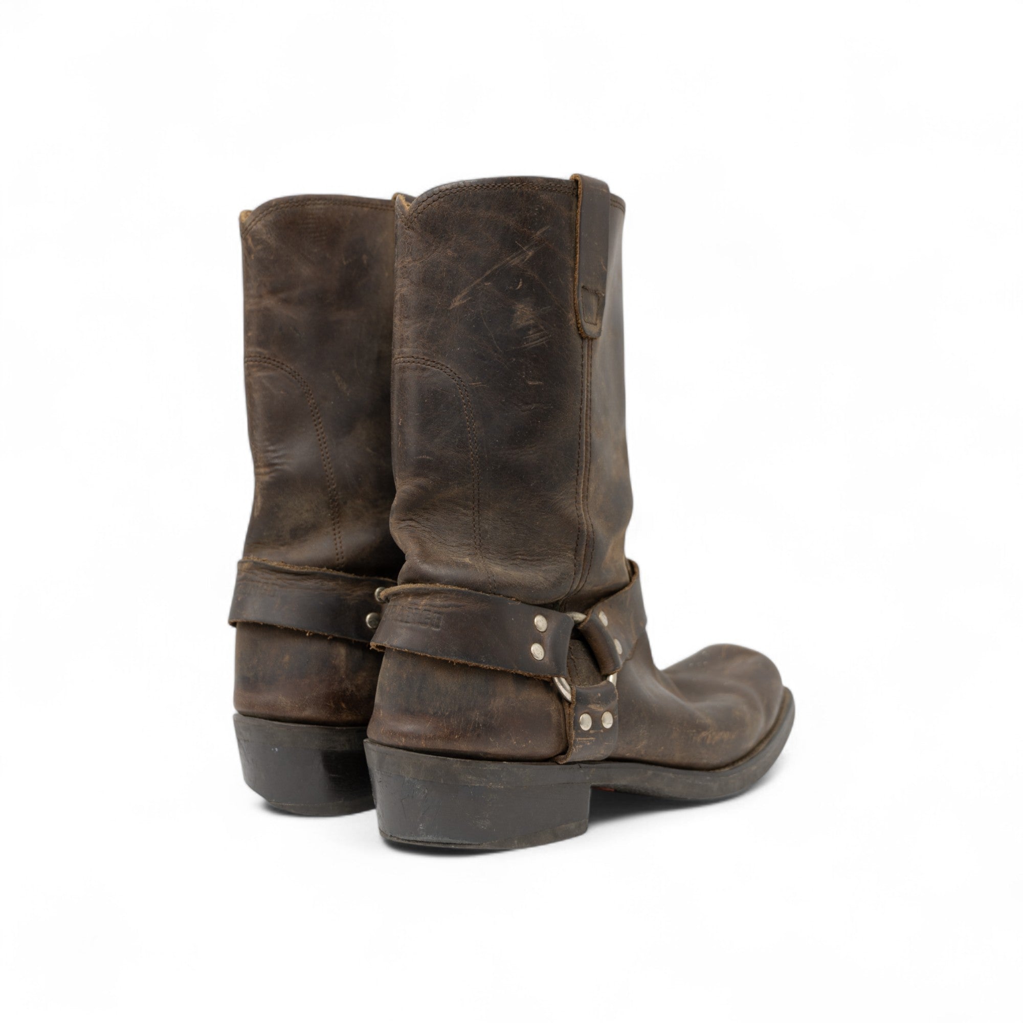 BROWN SQUARE TOE HARNESS BOOTS - 1980/90'S