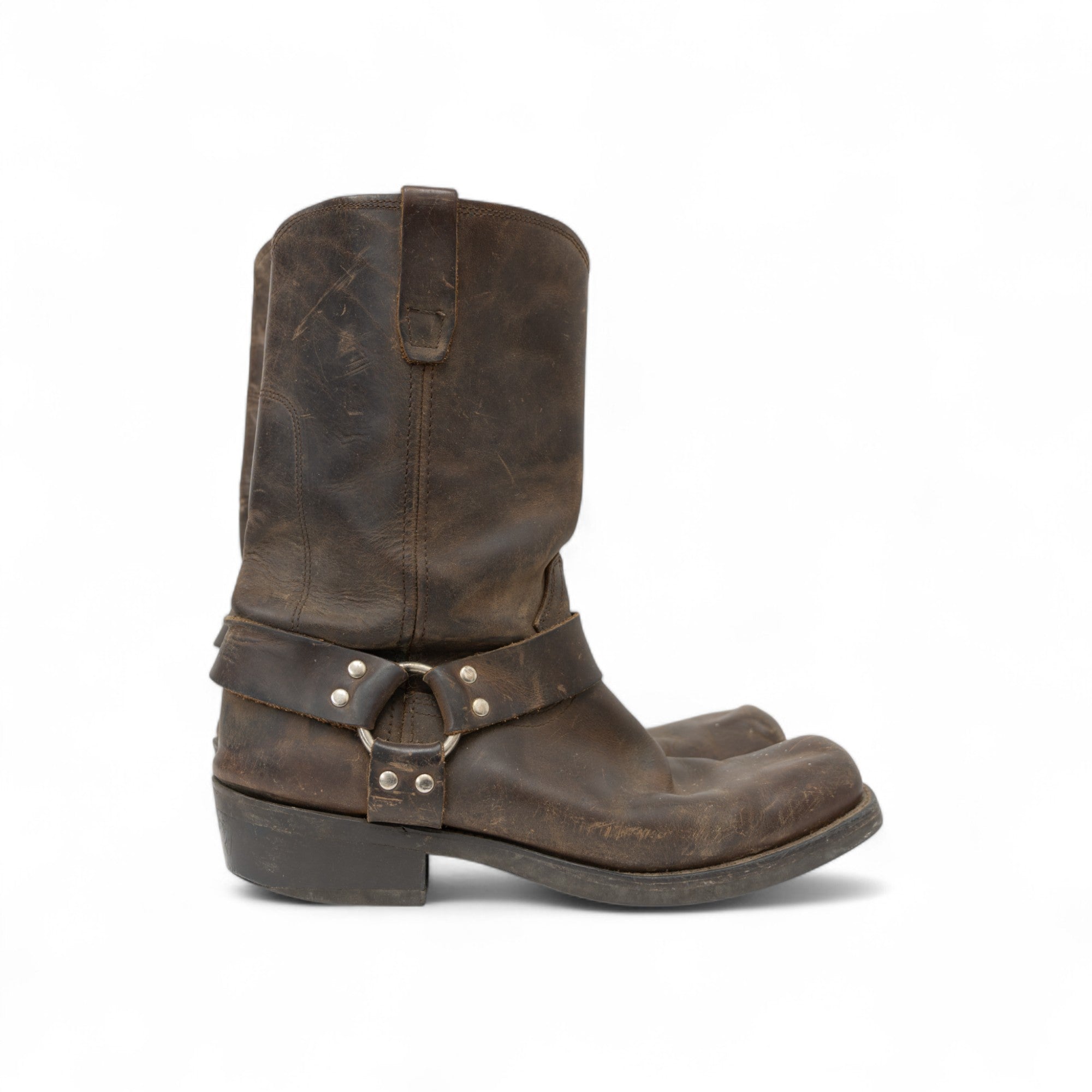 BROWN SQUARE TOE HARNESS BOOTS - 1980/90'S