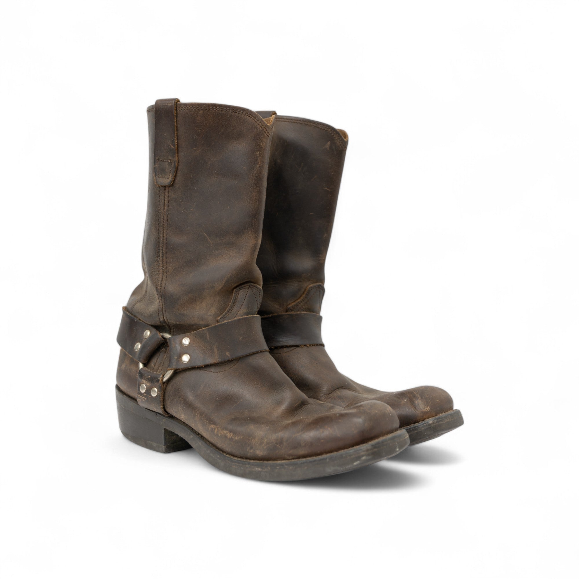 BROWN SQUARE TOE HARNESS BOOTS - 1980/90'S