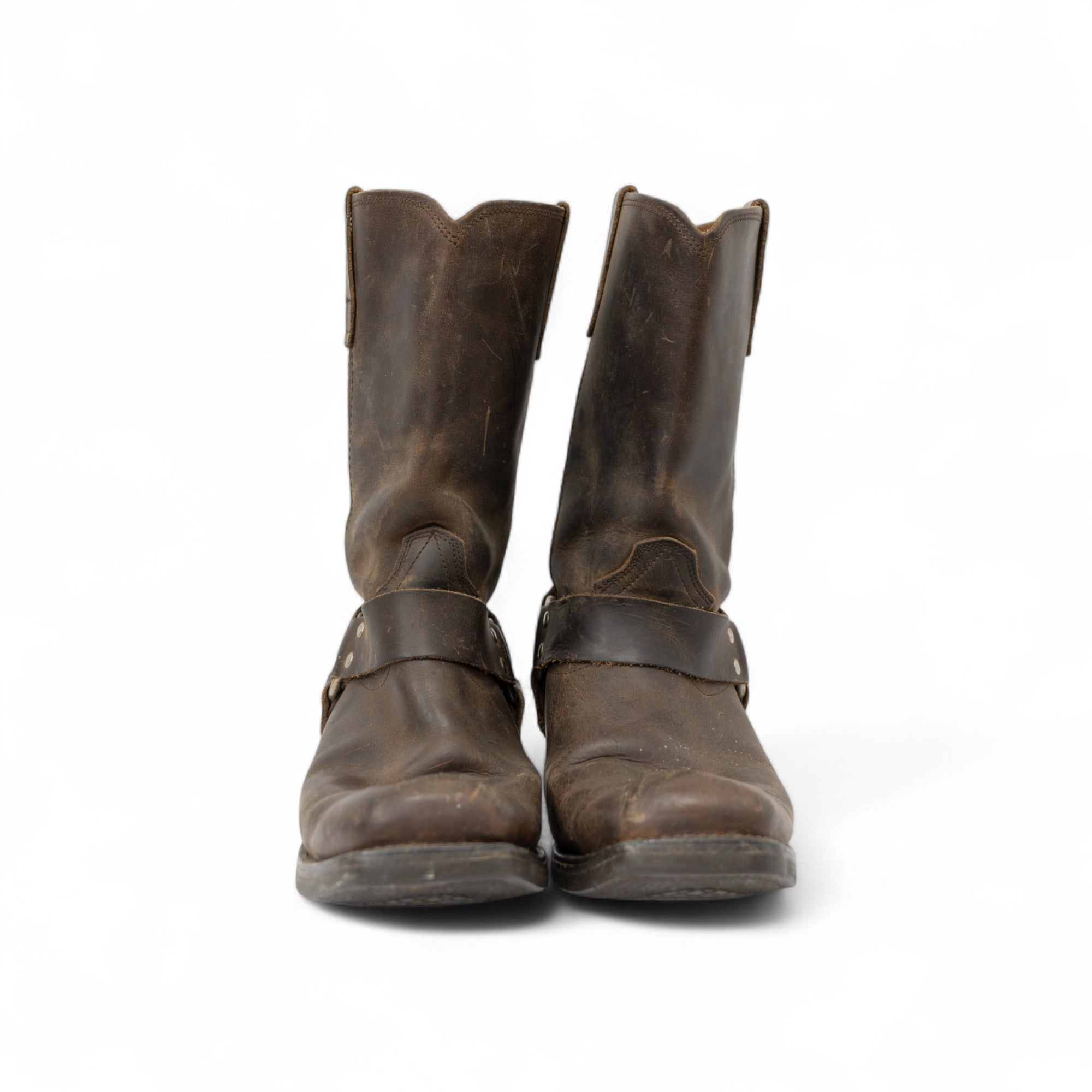 BROWN SQUARE TOE HARNESS BOOTS - 1980/90'S