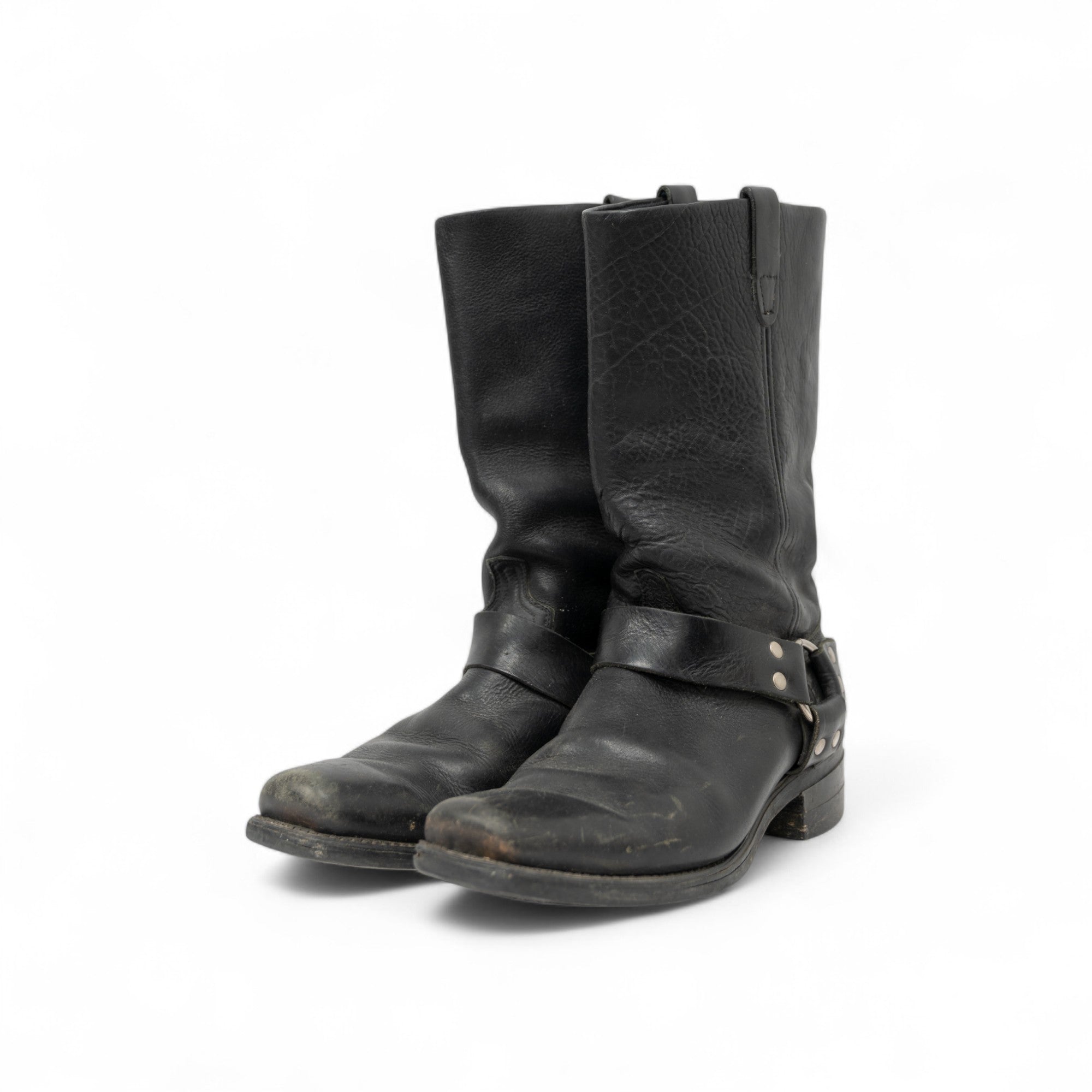 BLACK SQUARE TOE HARNESS BOOTS - 1990'S