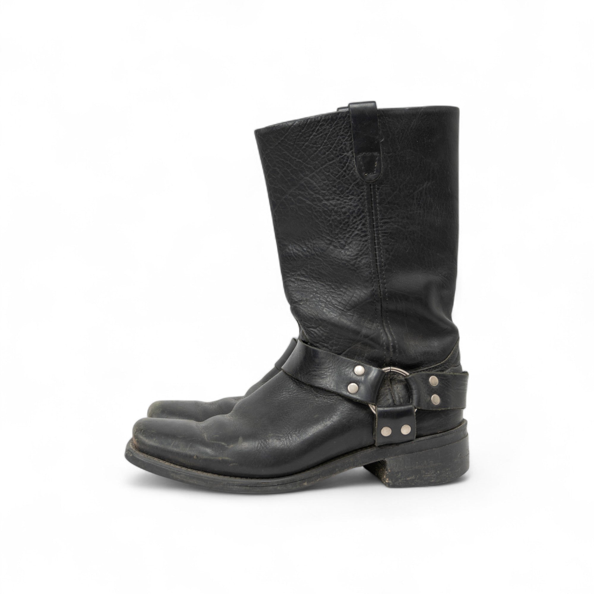 BLACK SQUARE TOE HARNESS BOOTS - 1990'S