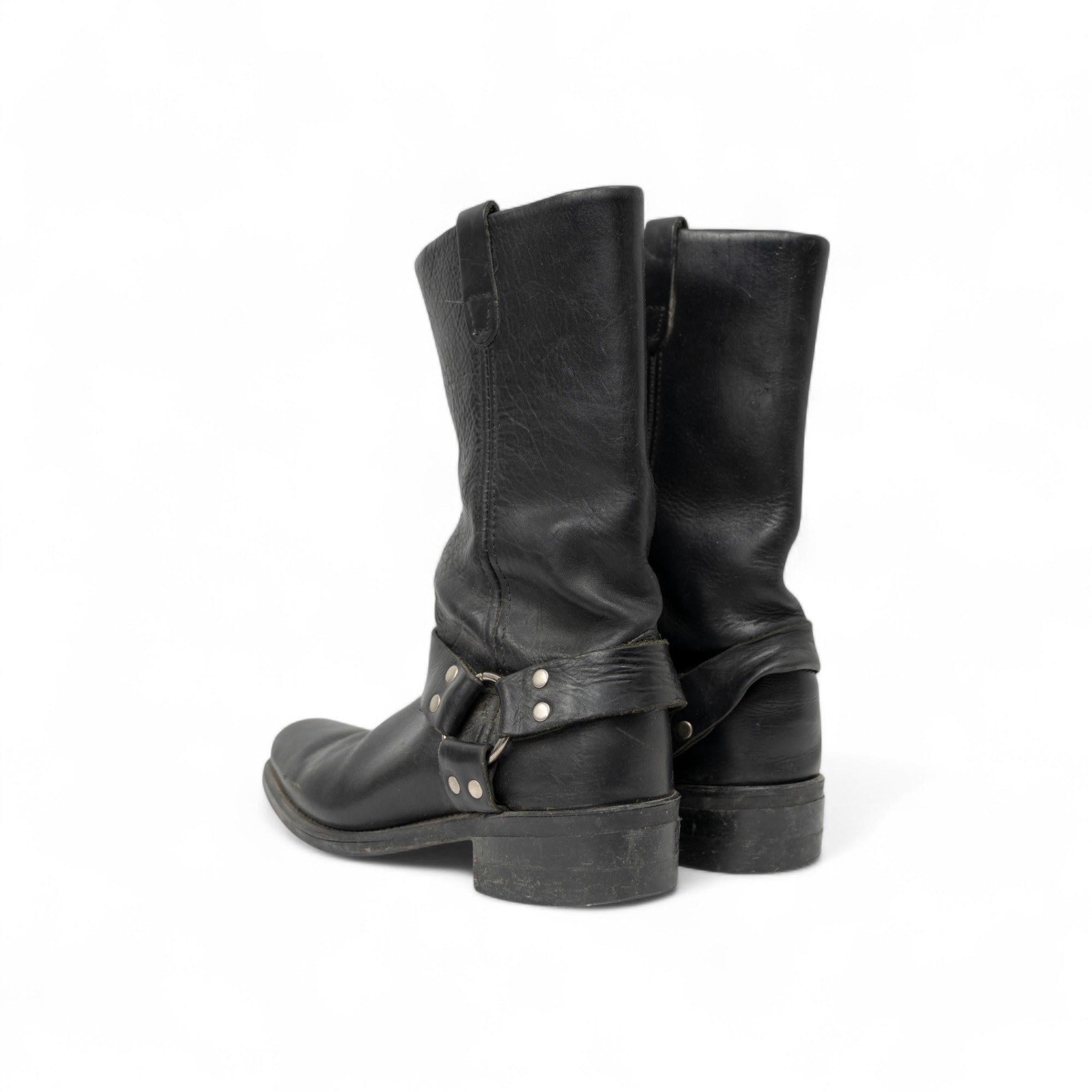 BLACK SQUARE TOE HARNESS BOOTS - 1990'S