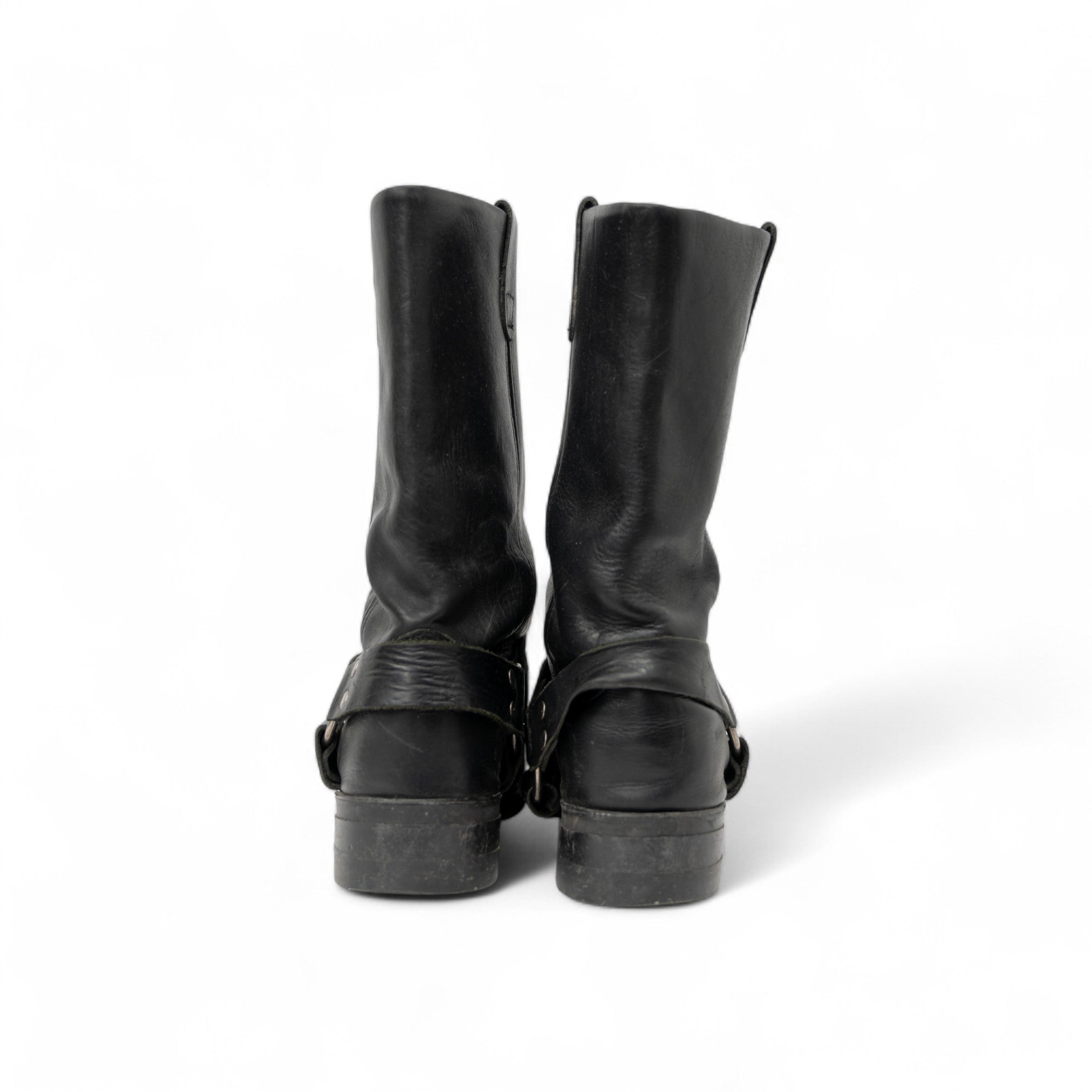 BLACK SQUARE TOE HARNESS BOOTS - 1990'S