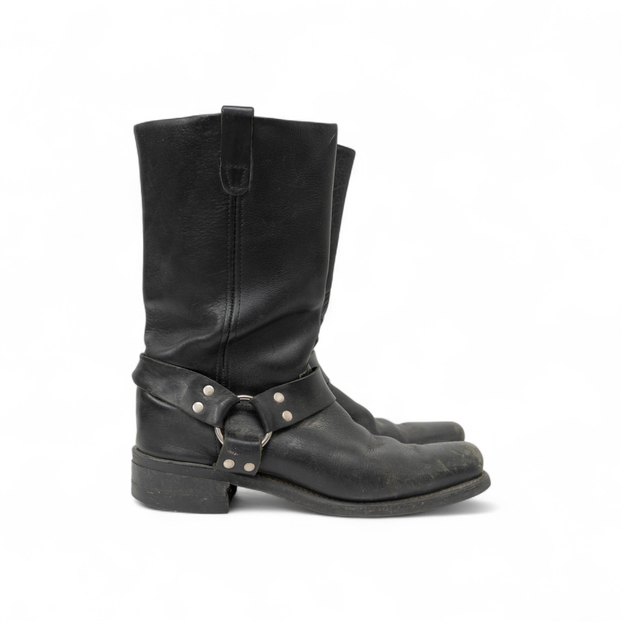 BLACK SQUARE TOE HARNESS BOOTS - 1990'S