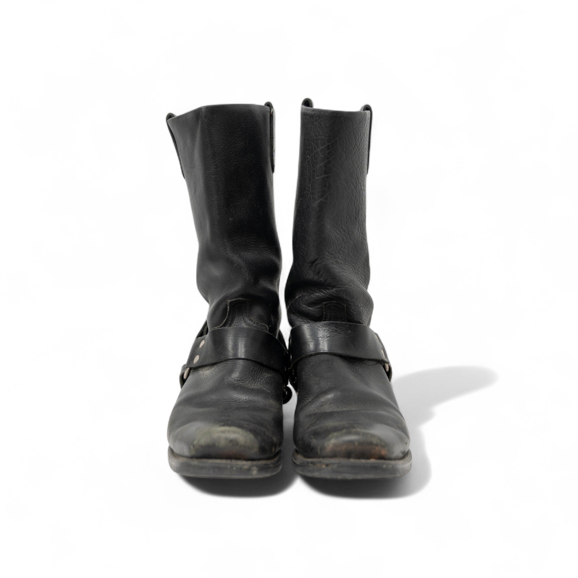 BLACK SQUARE TOE HARNESS BOOTS - 1990'S