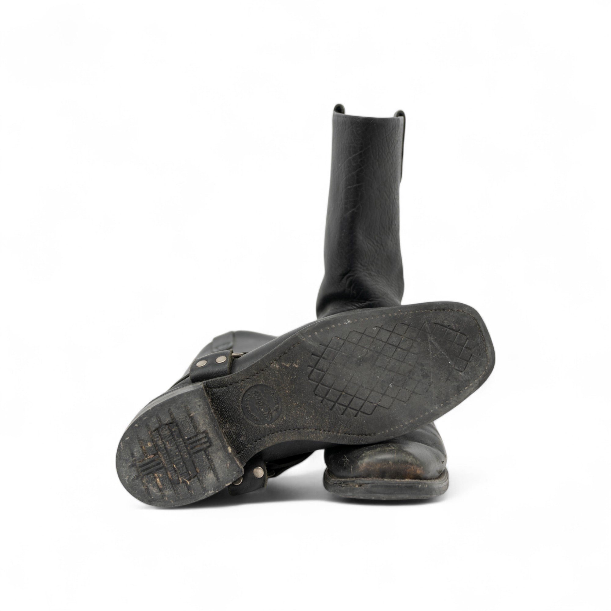 BLACK SQUARE TOE HARNESS BOOTS - 1990'S
