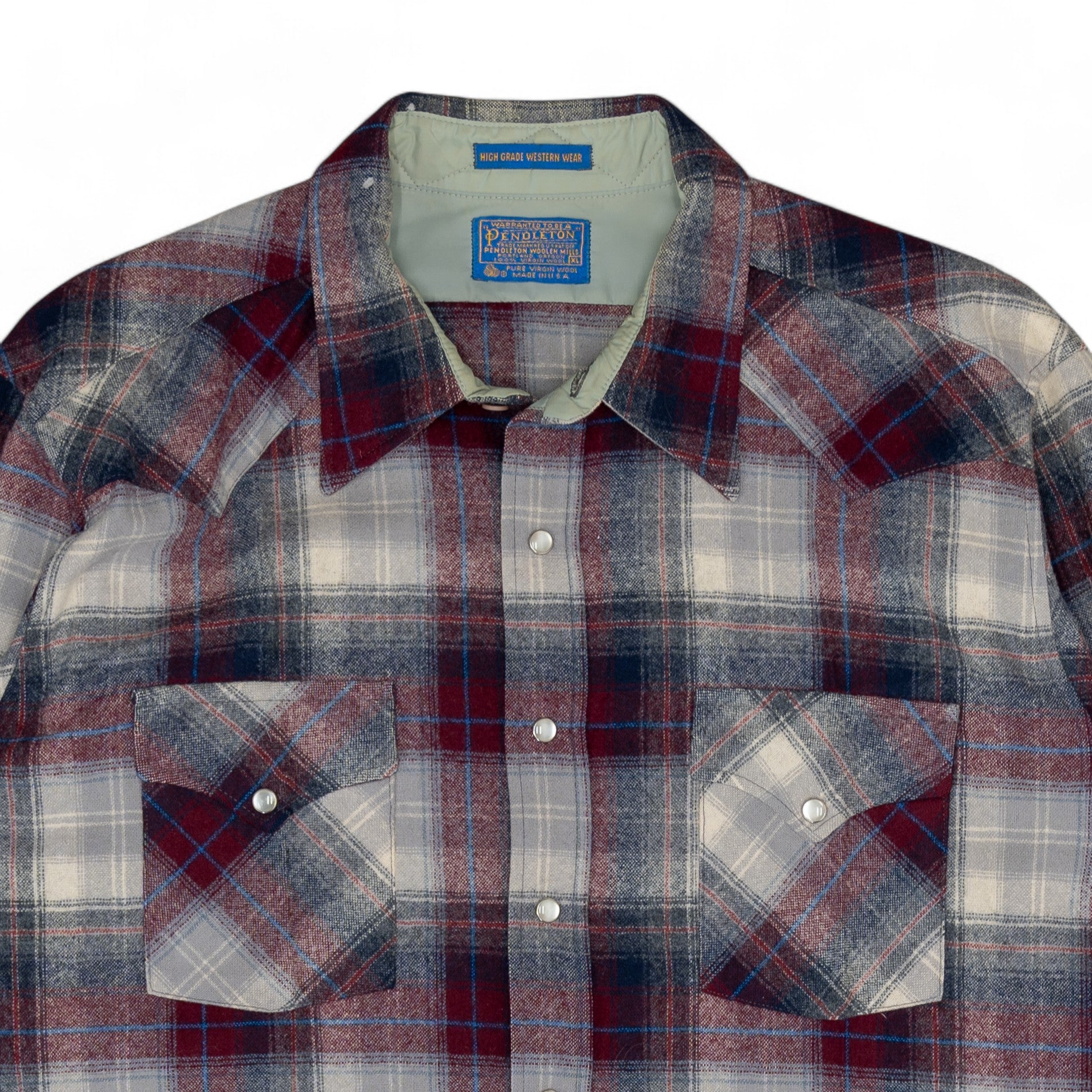 PENDLETON WESTERN WEAR PEARL SNAP BUTTON WOOL FLANNEL - 1970'S