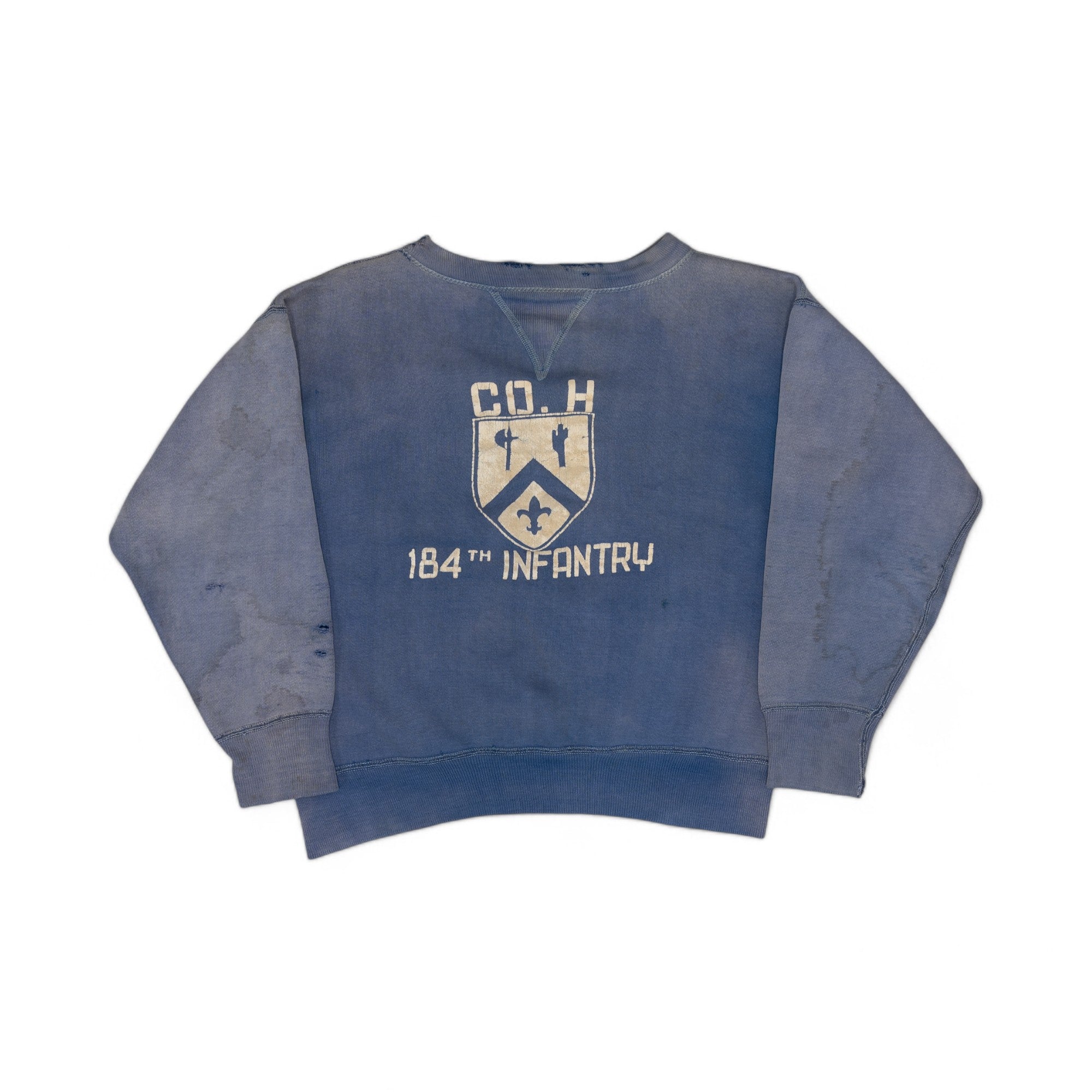 SUN-FADED SINGLE V 184TH INFANTRY FLOCK SWEATSHIRT - 1940'S