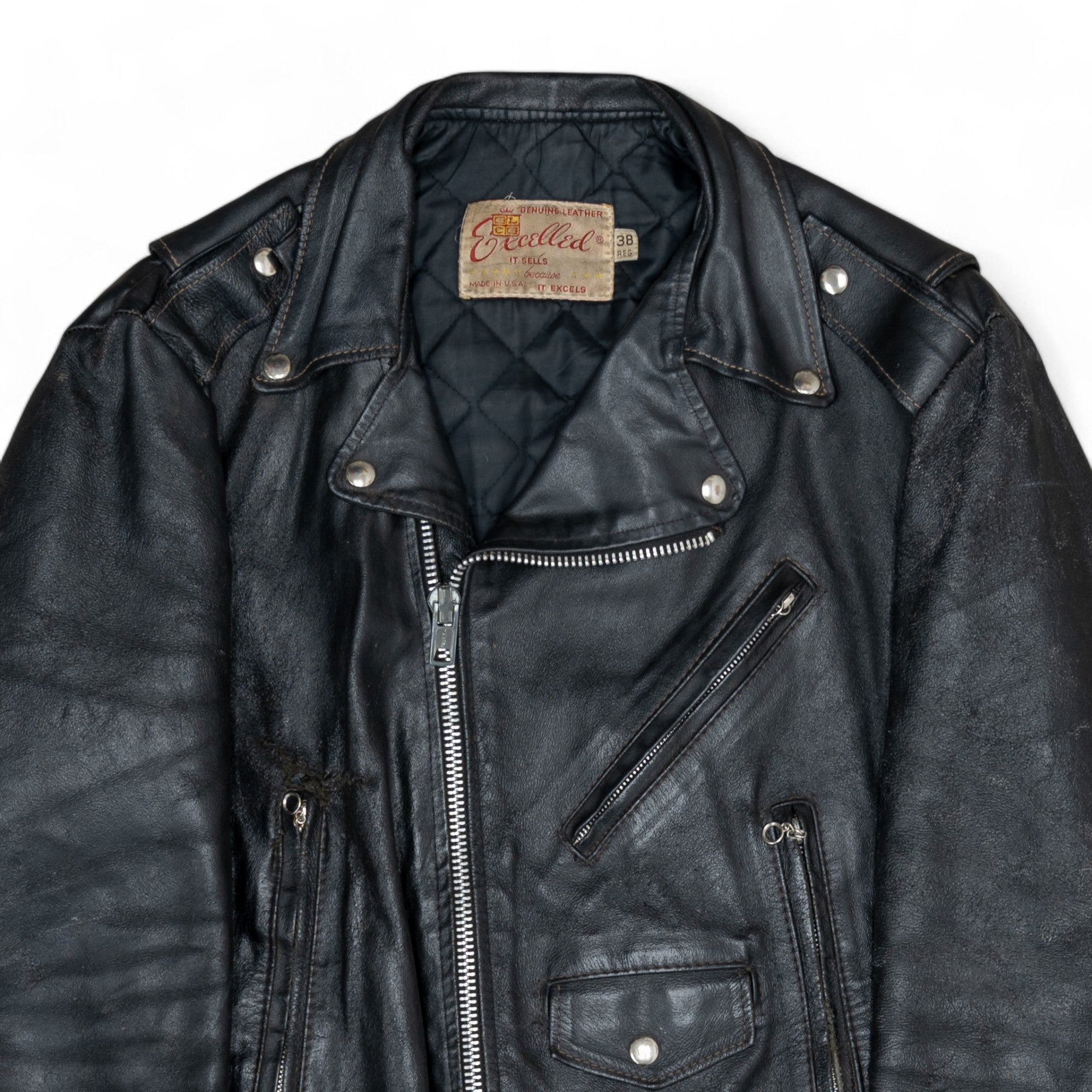 EXCELLED LEATHER BIKER JACKET - 1970'S