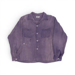 HEAVILY DISTRESSED/FADED CAMPUS GABERDINE LOOP-COLLAR BUTTON UP SHIRT - 1950'S