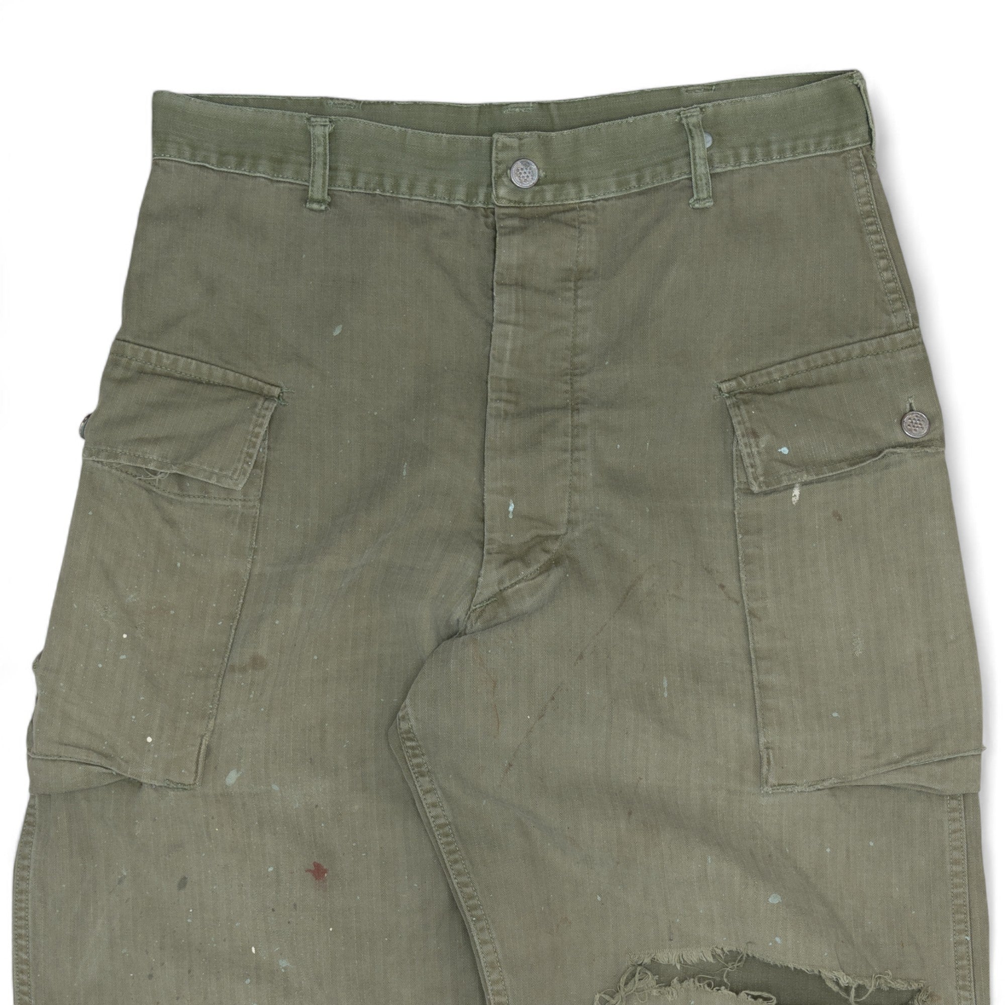DISTRESSED/REPAIRED 13 STAR HBT CARGO PANTS - 1940'S