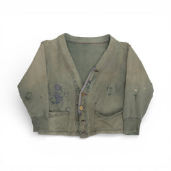 DISTRESSED/REPAIRED COTTON CARDIGAN - 1940/50'S