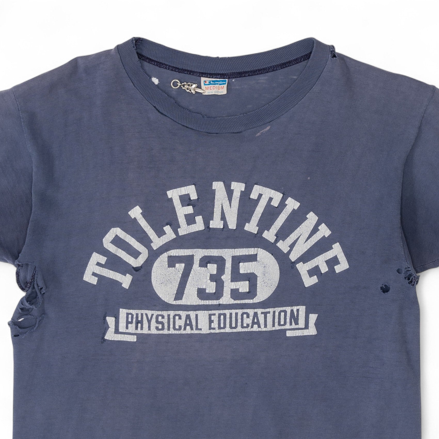 DISTRESSED/FADED TOLENTINE PHYSICAL EDUCATION TEE - 1950/60'S