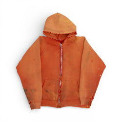 DISTRESSED/FADED RAGLAN ZIP-UP HOODIE - 1970'S