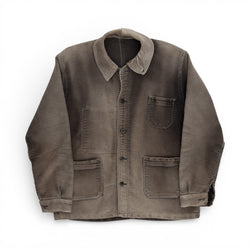 SUN-FADED BLACK MOLESKIN FRENCH CHORE JACKET - 1940/50'S