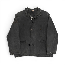 DISTRESSED/REPAIRED BLACK HBT CHORE JACKET - 1960'S