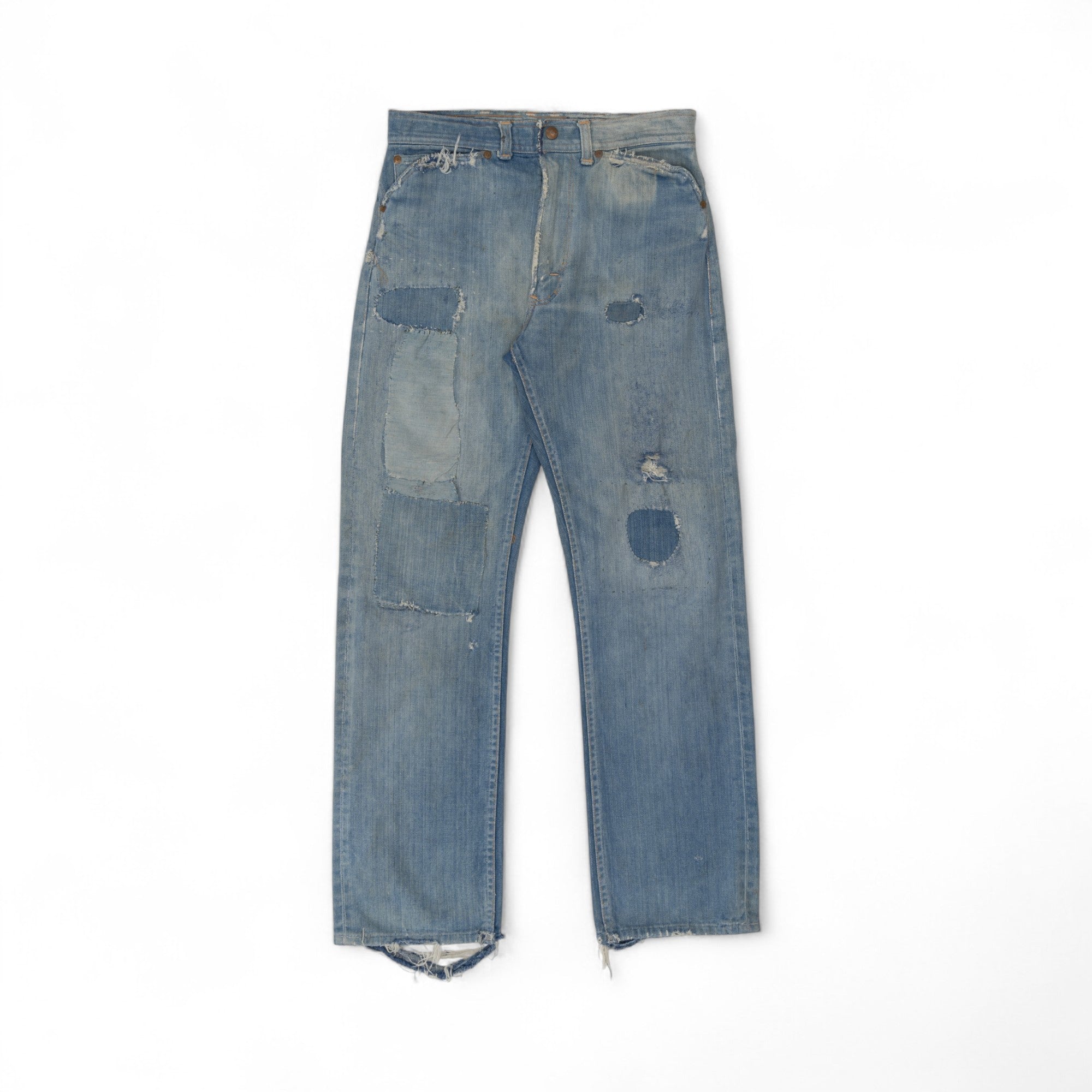 FADED/DISTRESSED/REPAIRED SELVEDGE ROEBUCK DENIM - 1950/60'S