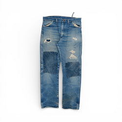 DISTRESSED/REPAIRED WRANGLER DENIM - 1970'S