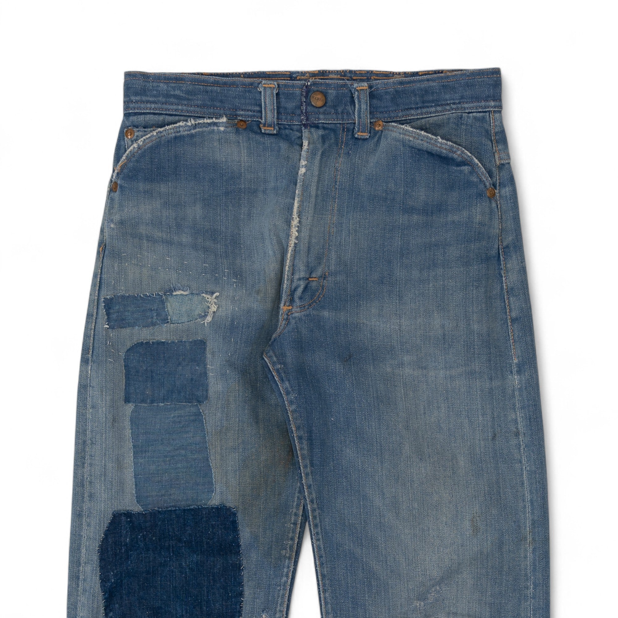 FADED/DISTRESSED/REPAIRED SELVEDGE ROEBUCK DENIM - 1950/60'S