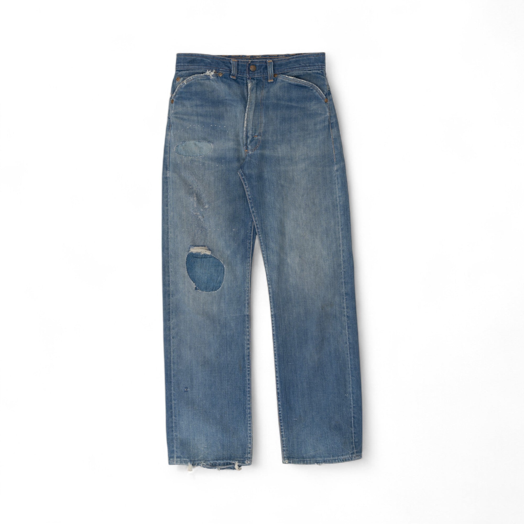FADED/DISTRESSED/REPAIRED SELVEDGE ROEBUCK DENIM - 1950/60'S