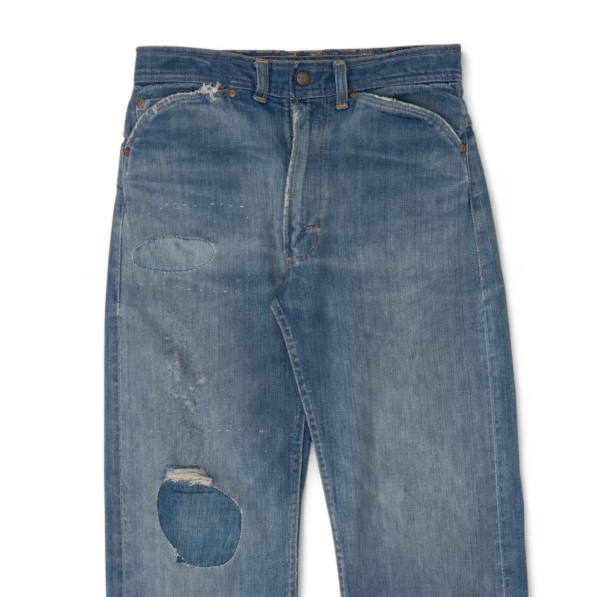 FADED/DISTRESSED/REPAIRED SELVEDGE ROEBUCK DENIM - 1950/60'S