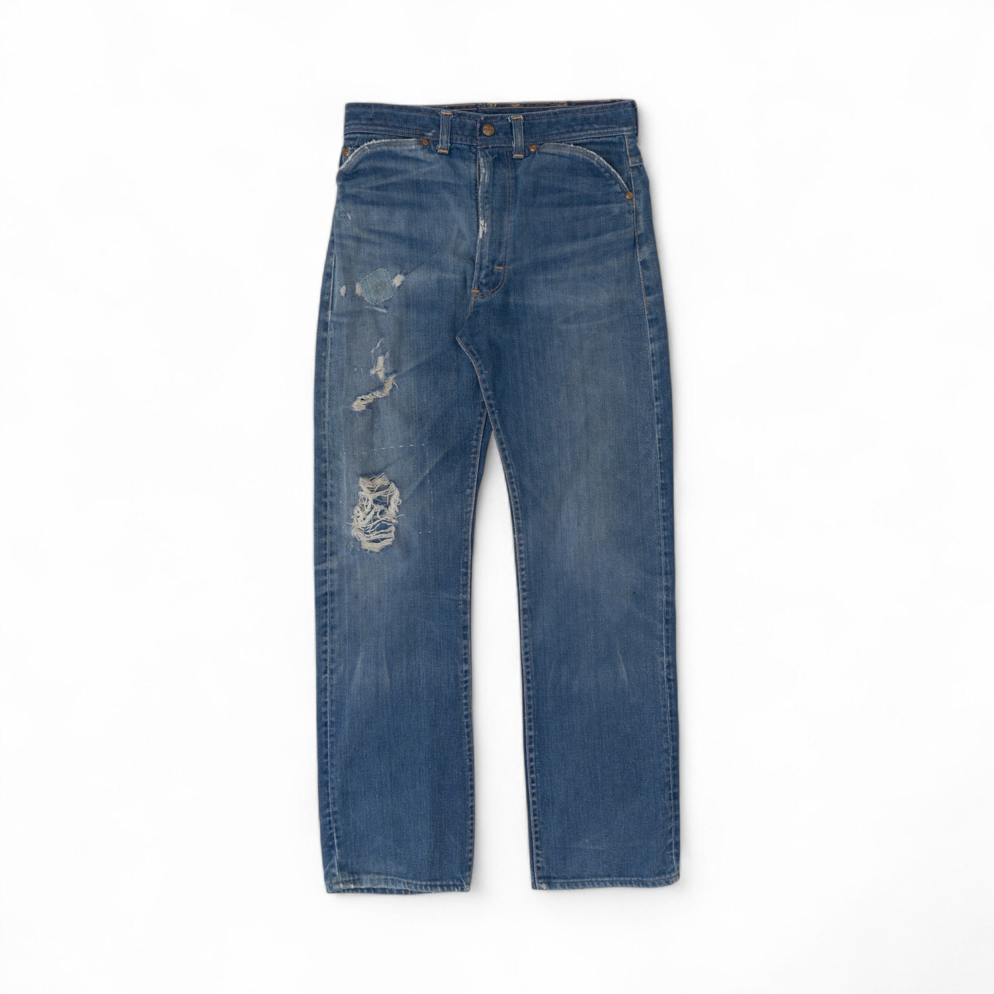 FADED/DISTRESSED/REPAIRED SELVEDGE ROEBUCK DENIM - 1950/60'S