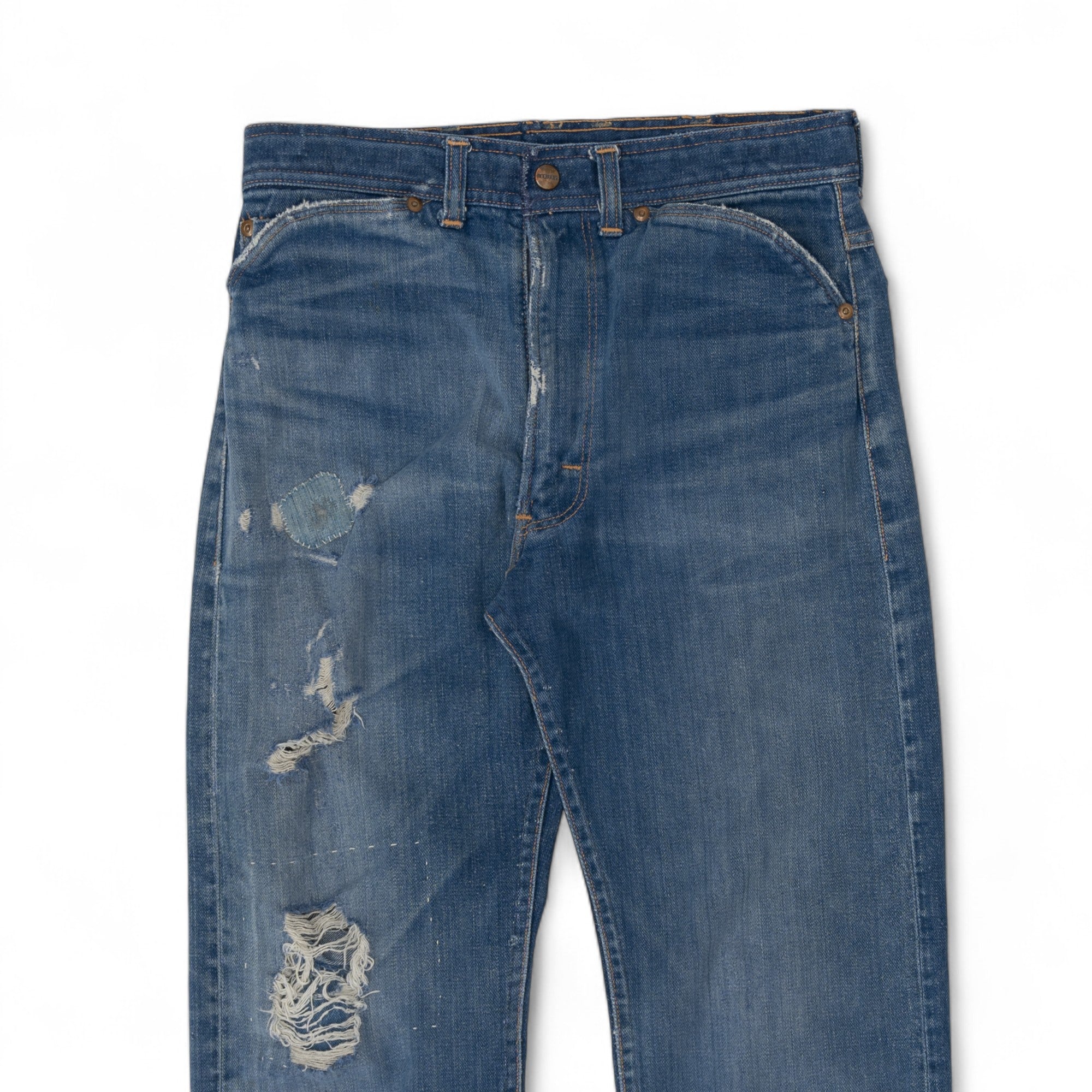 FADED/DISTRESSED/REPAIRED SELVEDGE ROEBUCK DENIM - 1950/60'S