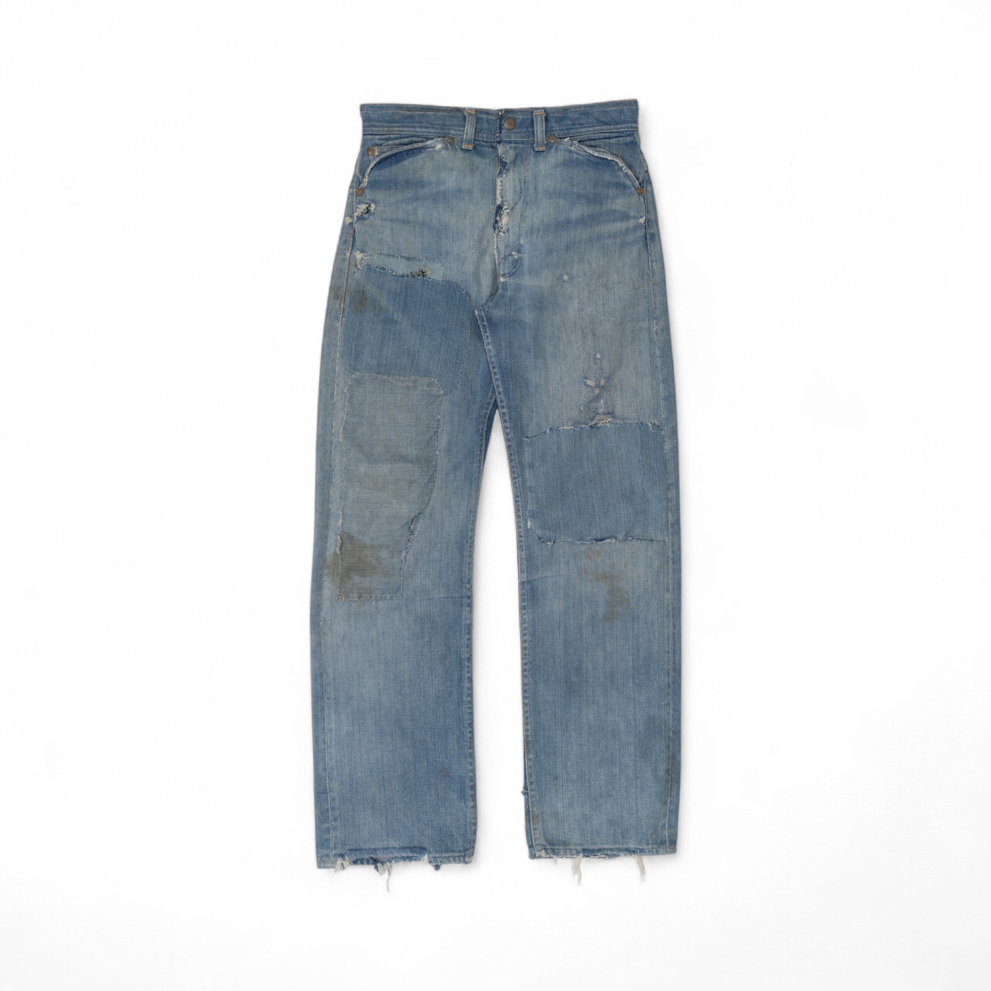 FADED/DISTRESSED/REPAIRED SELVEDGE ROEBUCK DENIM - 1950/60'S