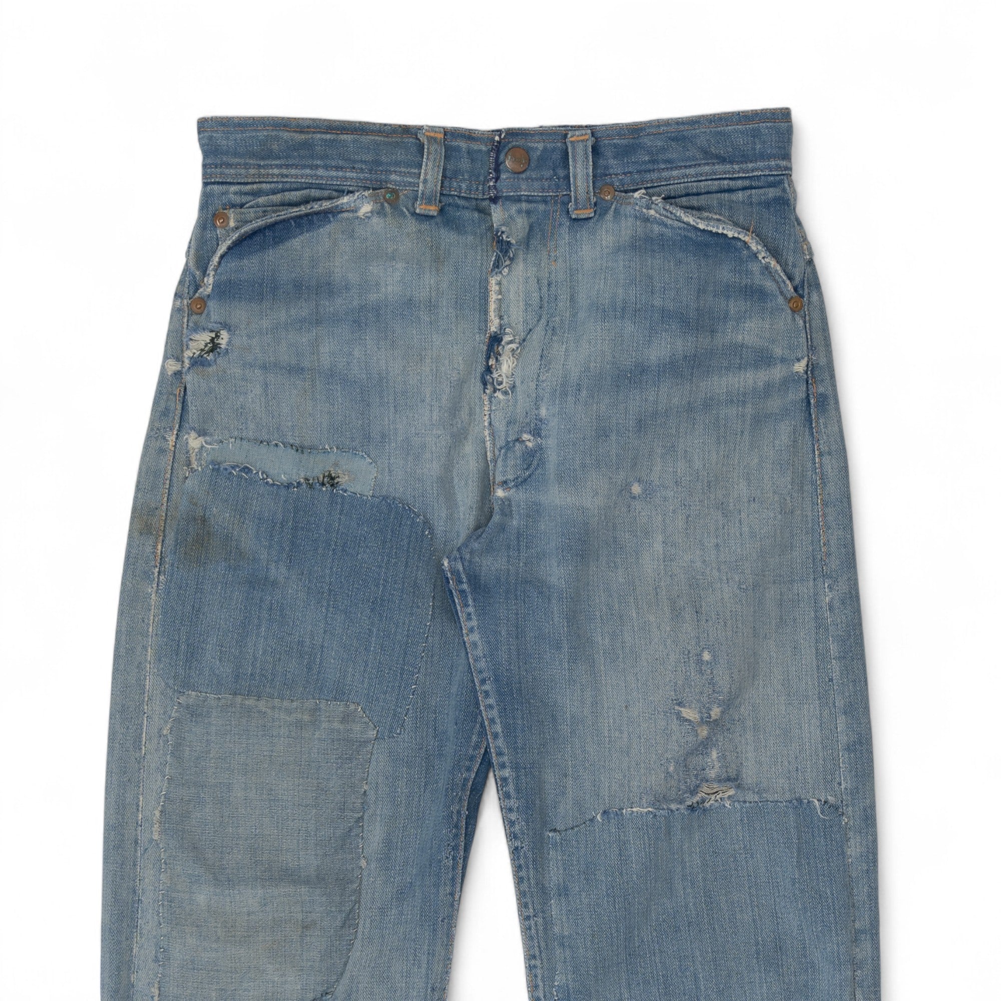 FADED/DISTRESSED/REPAIRED SELVEDGE ROEBUCK DENIM - 1950/60'S