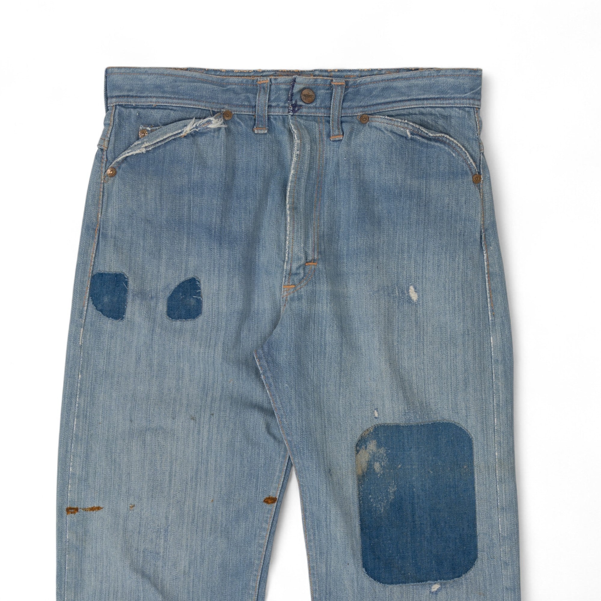 FADED/DISTRESSED/REPAIRED SELVEDGE ROEBUCK DENIM - 1950/60'S