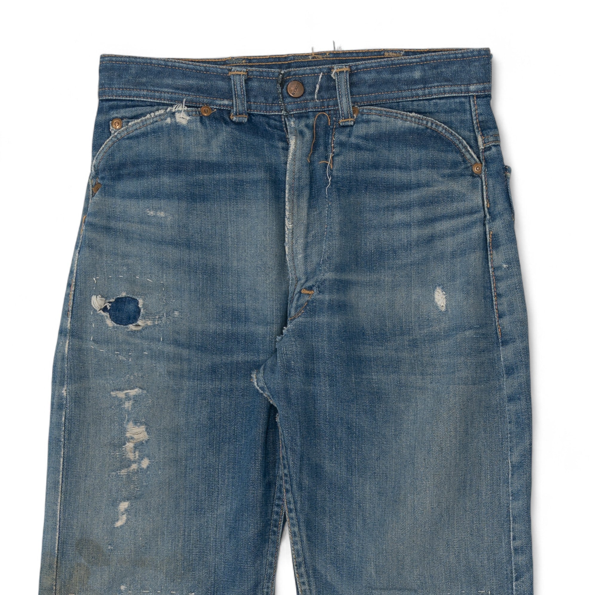 FADED/DISTRESSED/REPAIRED SELVEDGE ROEBUCK DENIM - 1950/60'S