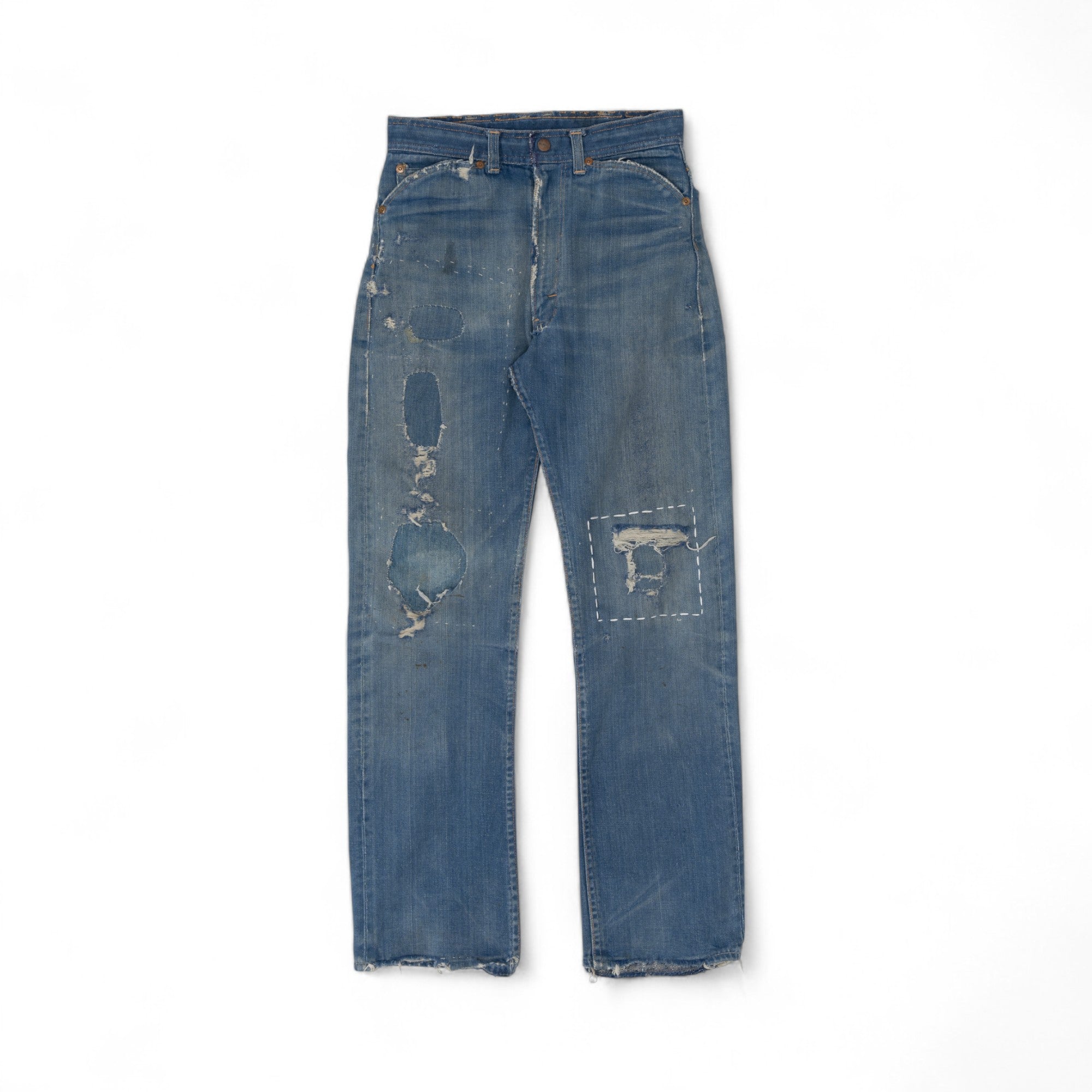 FADED/DISTRESSED/REPAIRED SELVEDGE ROEBUCK DENIM - 1950/60'S