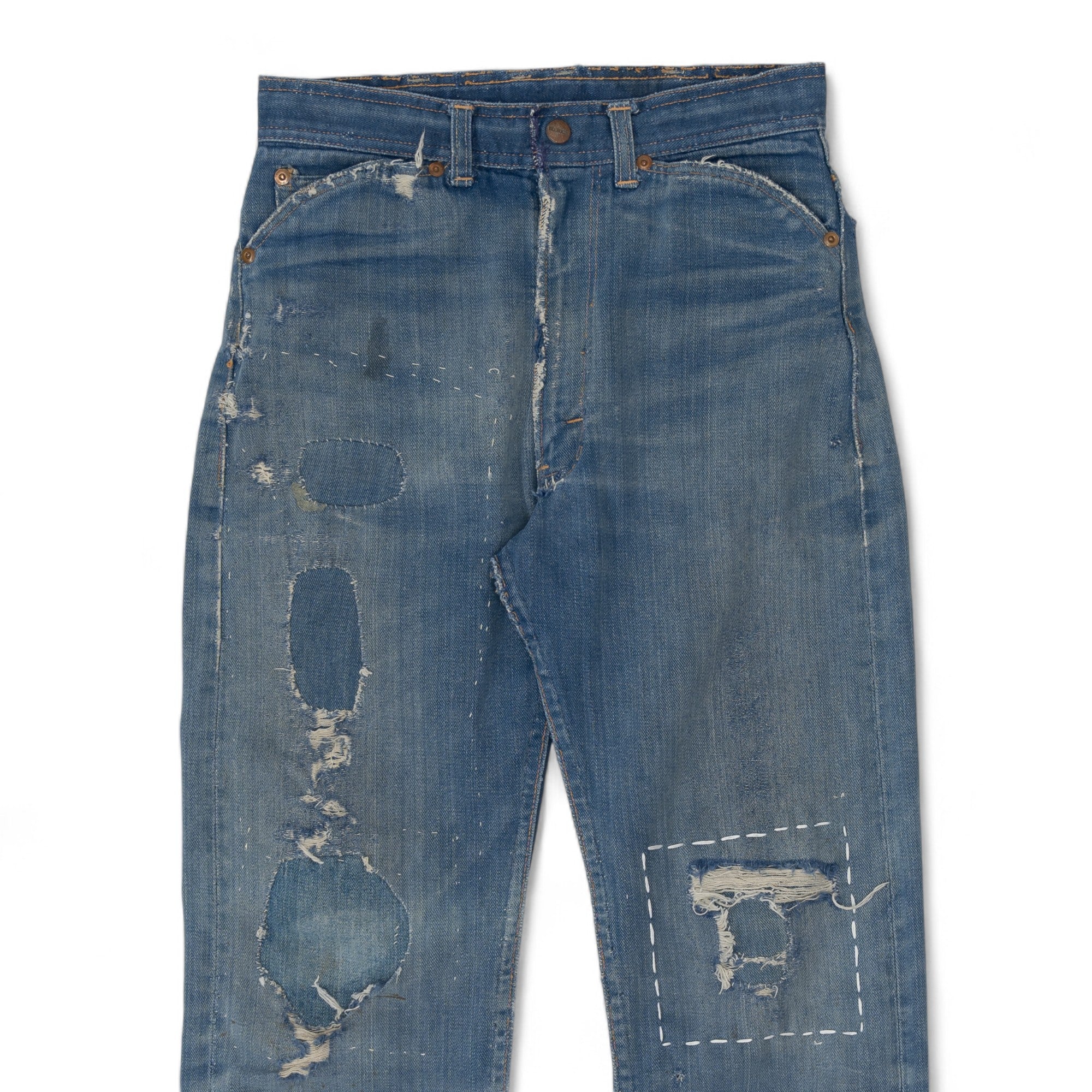 FADED/DISTRESSED/REPAIRED SELVEDGE ROEBUCK DENIM - 1950/60'S