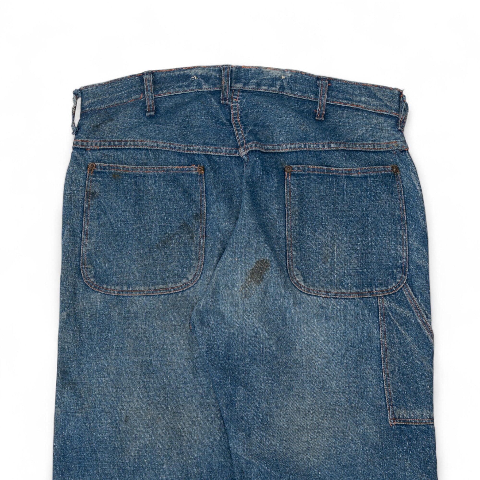 FADED/DISTRESSED/REPAIRED DONUT BUTTON CARPENTER DENIM - 1940/50'S