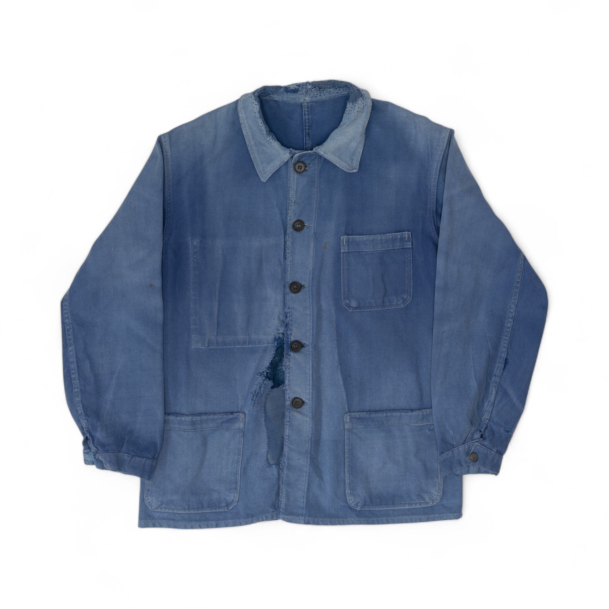 REPAIRED/FADED AU FASIL MOLESKIN FRENCH CHORE COAT - 1960/70'S