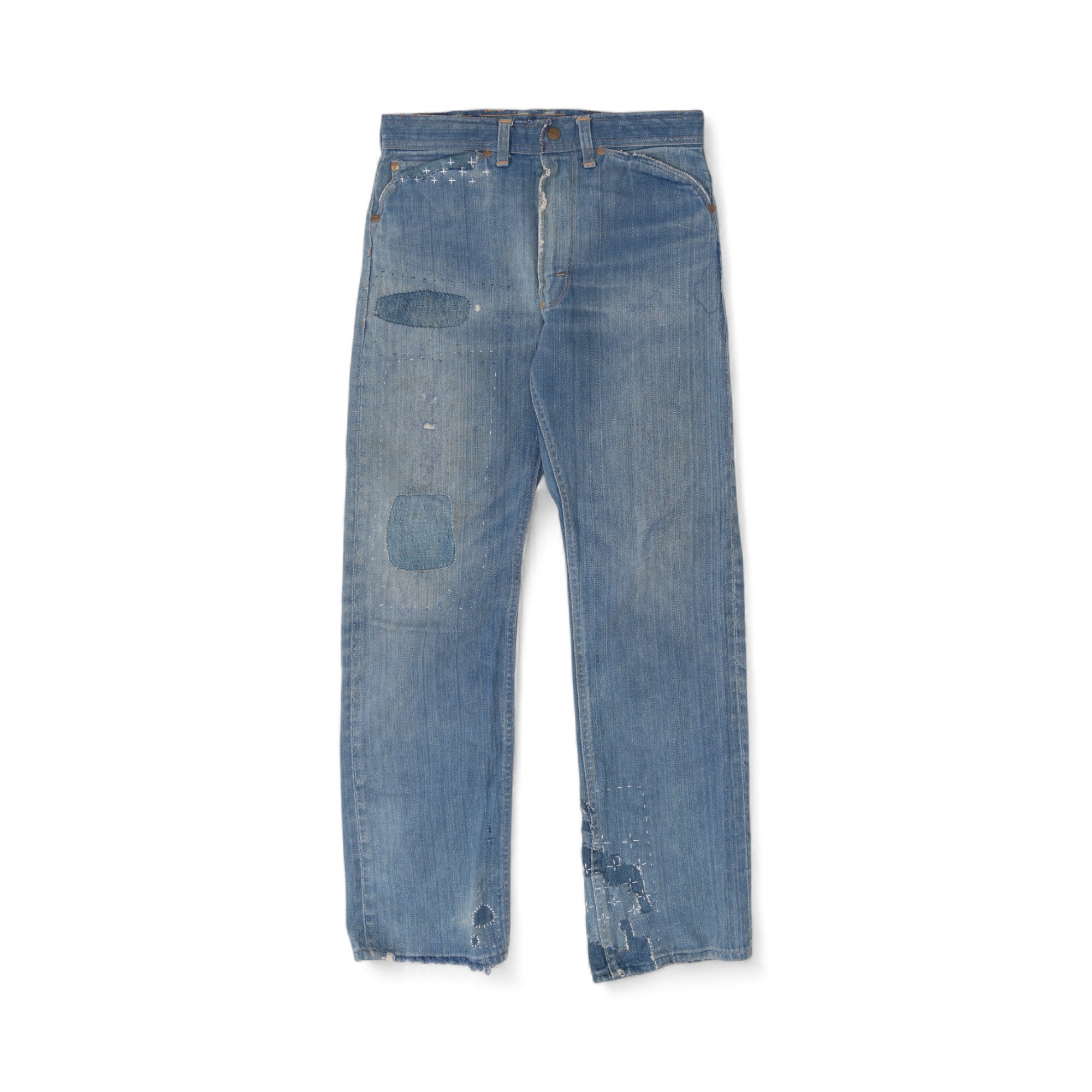FADED/DISTRESSED/SASHIKO REPAIRED SELVEDGE ROEBUCK DENIM - 1950/60'S