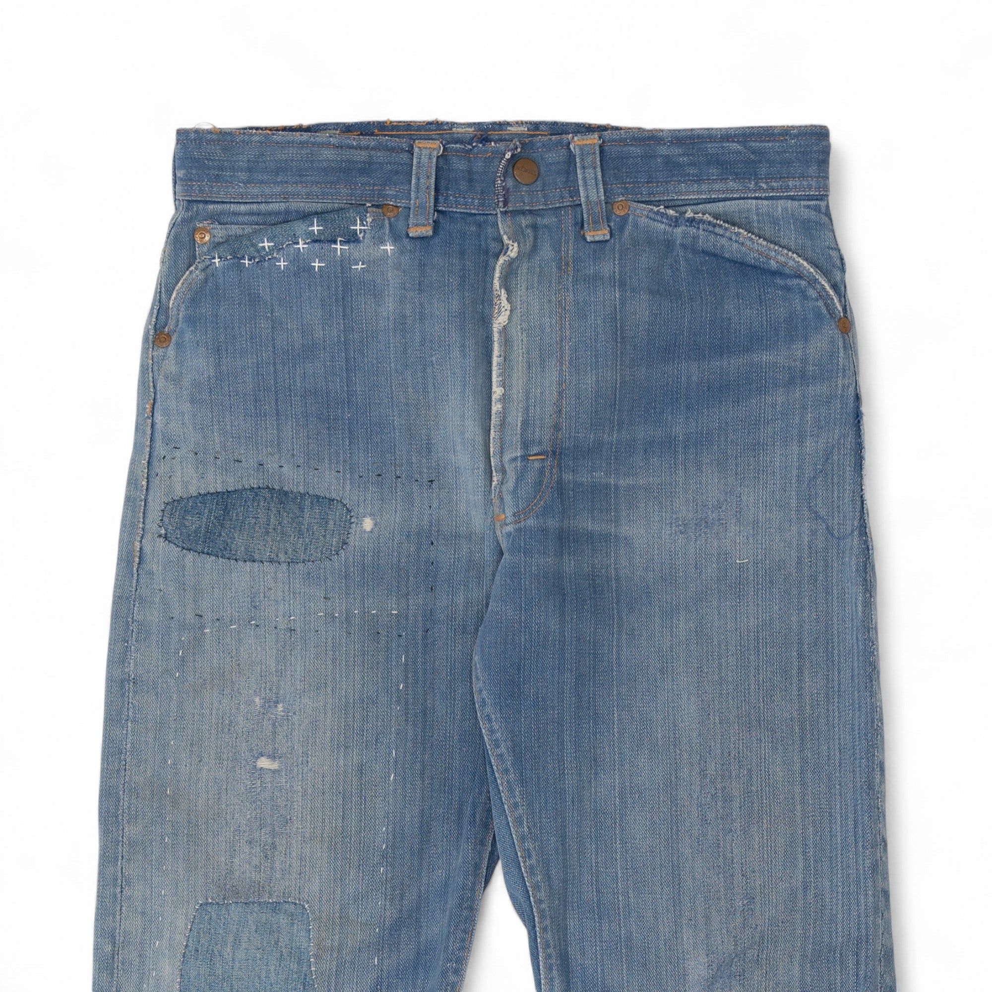 FADED/DISTRESSED/SASHIKO REPAIRED SELVEDGE ROEBUCK DENIM - 1950/60'S