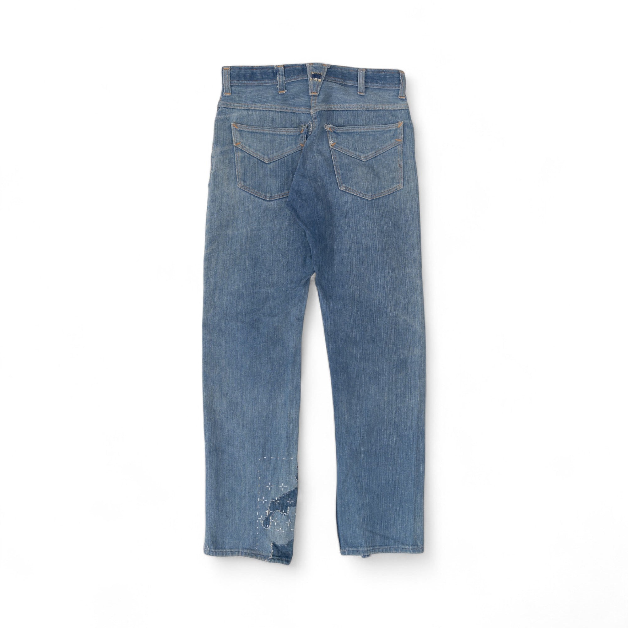 FADED/DISTRESSED/SASHIKO REPAIRED SELVEDGE ROEBUCK DENIM - 1950/60'S