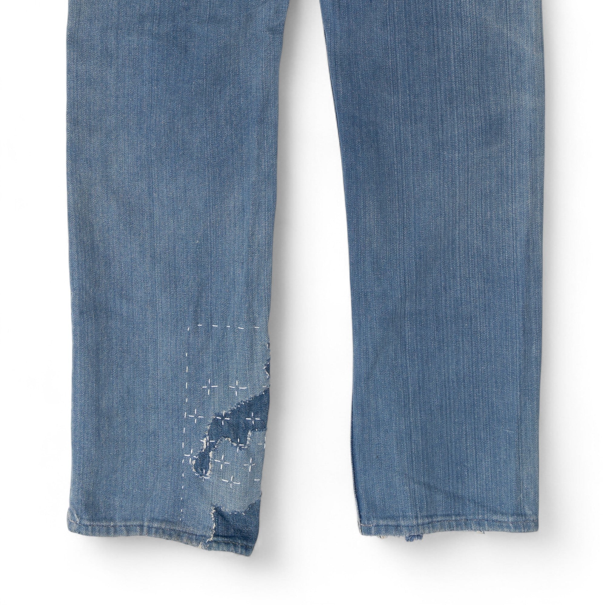 FADED/DISTRESSED/SASHIKO REPAIRED SELVEDGE ROEBUCK DENIM - 1950/60'S