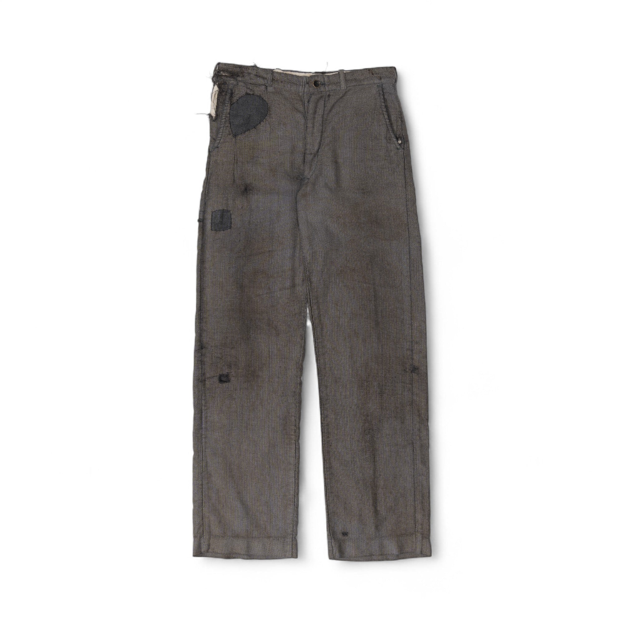 DISTRESSED/REPAIRED STIFEL SALT & PEPPER TROUSERS - 1940'S