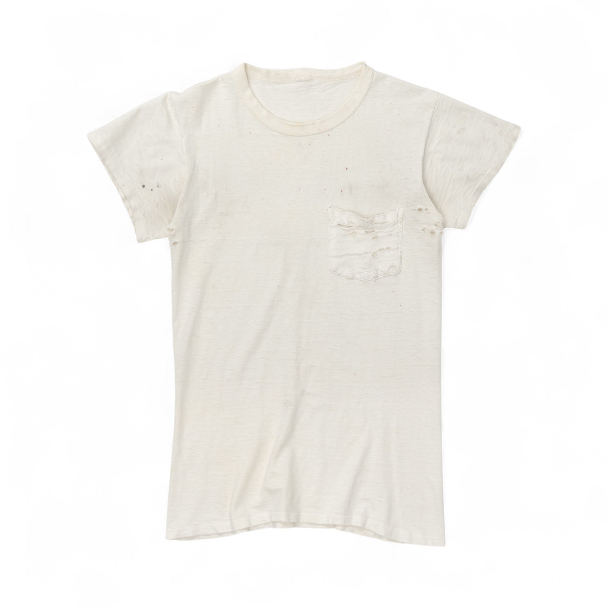 DISTRESSED SINGLE STITCH BLANK POCKET TEE - 1970/80'S
